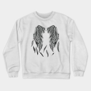 black print with wings and feathers stylized tattoo Crewneck Sweatshirt